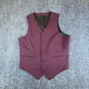 ASOS Suit Vest Men's 40 Burgundy Single Breasted Formal Business Office Wear